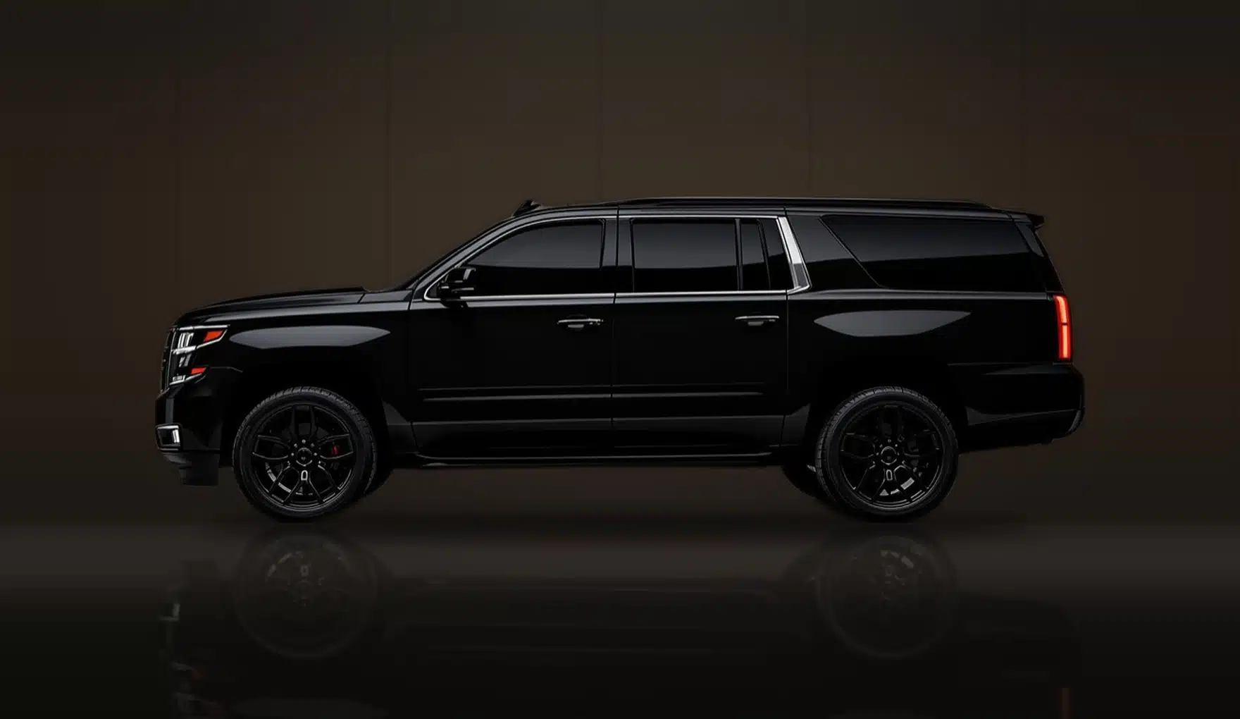 Chevrolet Suburban blindada 360°, vista lateral con zonas de protección interactivas